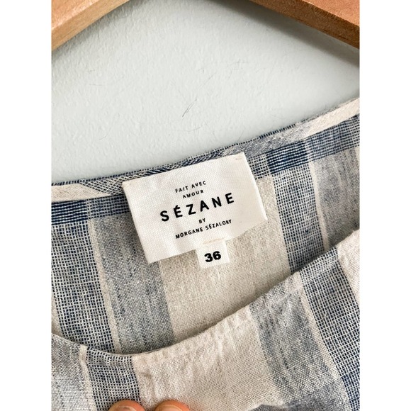 Sézane | Cassandre Short Sleeve Blouse | Blue and White | Fr Sz 36 / US Sz 4 - Picture 3 of 6